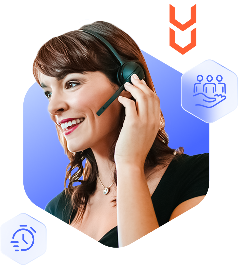 Professional customer support representative with headset